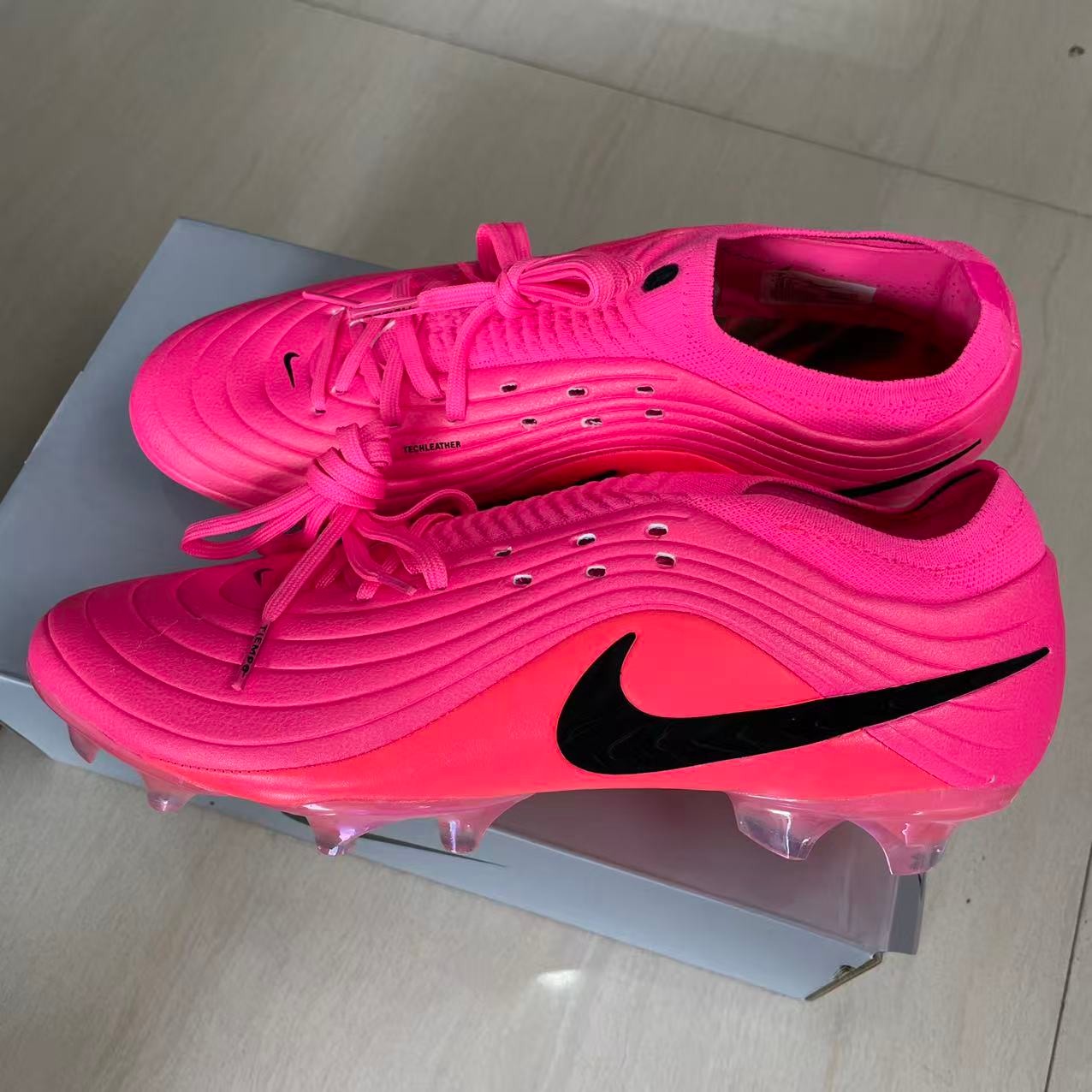 Nike Tiempo pink black football cleats customer delivery proof