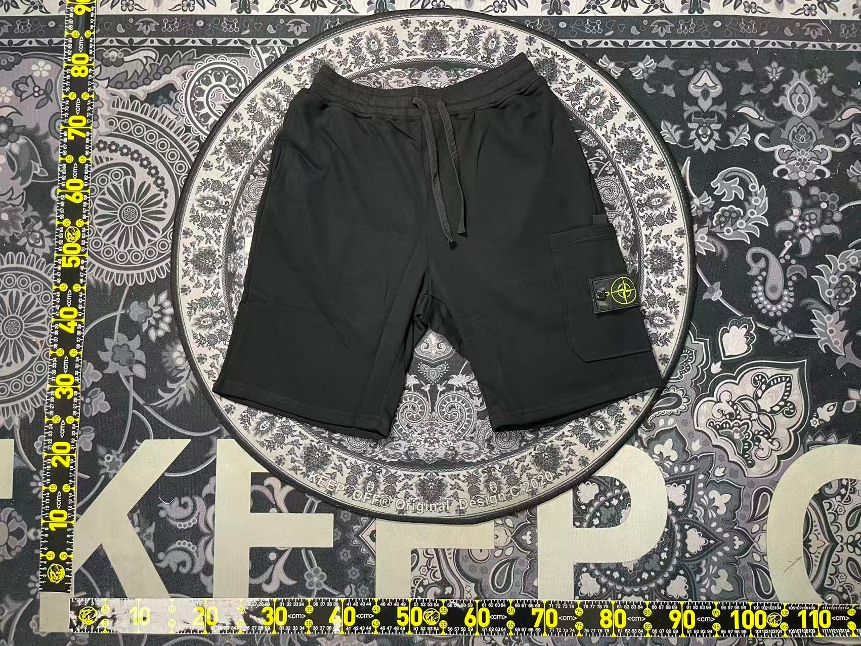 Stone Island Black Cargo Shorts — compass badge detail